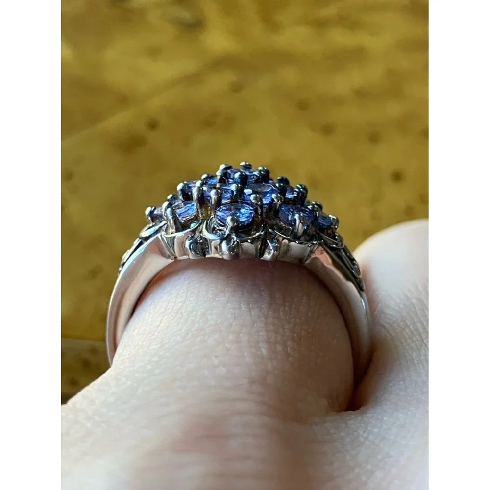 Natural Tanzanite Sterling Silver Ring Size 6.75